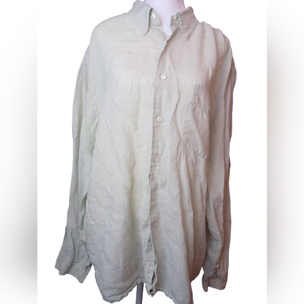 Eddie Bauer Womens Light Green Button-Up 100% Irish Linen Shirt EUC